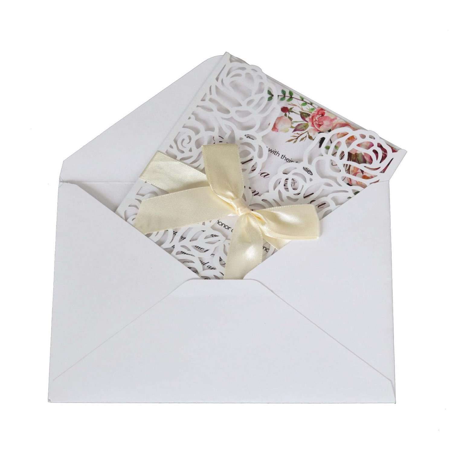 Rose Pattern Invitation Card Lace Laser Cut Wedding Invitation